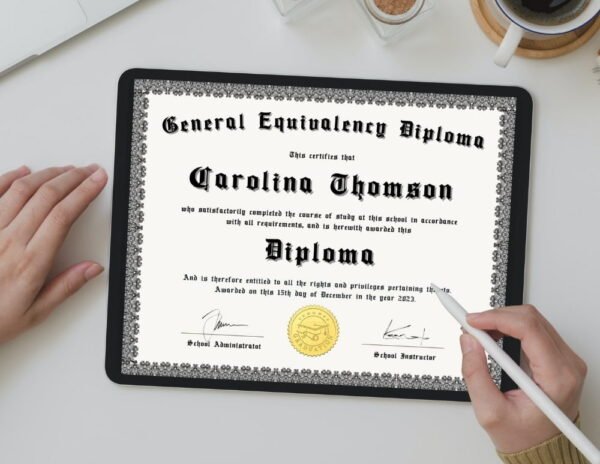 Editing diploma template on an iPad.
