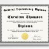 A diploma certificate template with framing displayed in an elegant white frame, ready for customization.