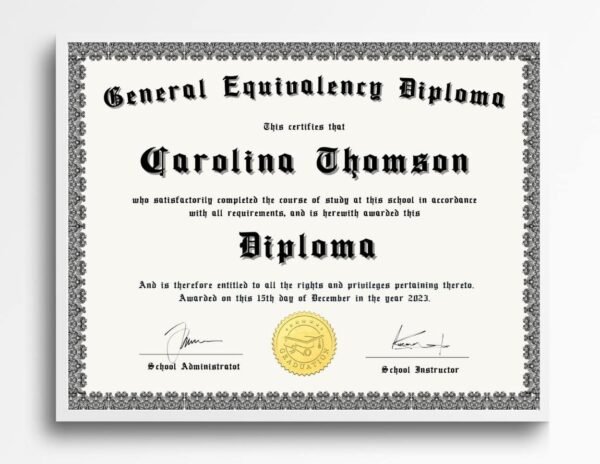 A diploma certificate template with framing displayed in an elegant white frame, ready for customization.