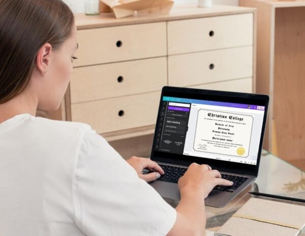 Woman Editing College Diploma Template Online