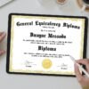 Young Man Personalize White Graduation Certificate Template with Beautiful Gold Frame