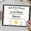 Man Editing High School Diploma Template on iPad