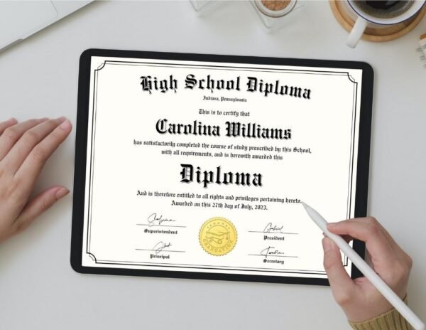 Man Editing High School Diploma Template on iPad