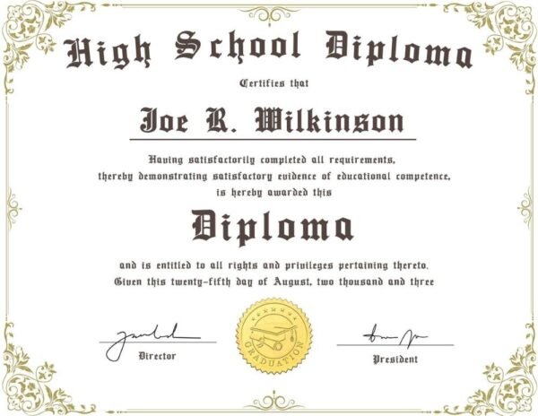 White High School Diploma Template with Brown Text