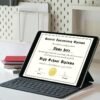 A sample certificate of appreciation on a black iPad.