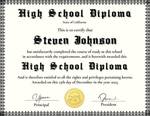 High School Diploma template as Achievement Certificate Sample