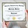 Woman Proudly Holding Equivalency Diploma Template