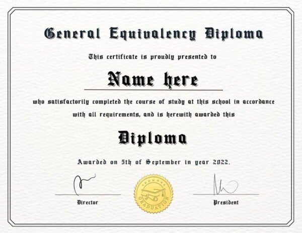 Modern GED diploma template for students and employees