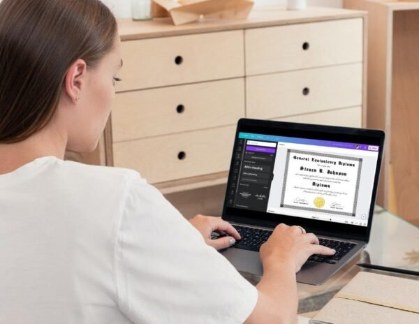 Young Woman Editing GED Template in Her Room