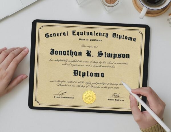 Custom GED Diploma Template Being Edited on iPad