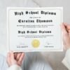 Online Schooling for Diploma Template - Woman Holding High School Diploma Template