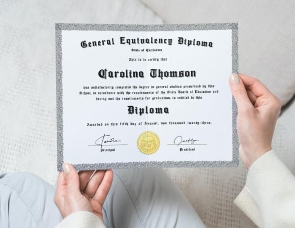 Woman Holding a Custom GED Diploma - Celebrating Educational Honors
