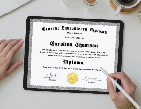 Custom GED Diploma is being Editing on iPad by a pen with a pen.