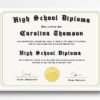 Online Schooling for Diploma - High School Diploma Template Being Printed and Hung on Wall in White Frame