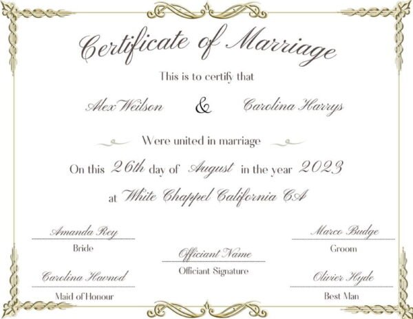 A marriage certificate being checked for authenticity.