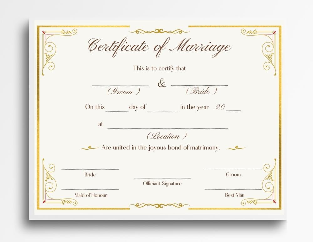 Blank Certificate of Marriage Template | Instant Download