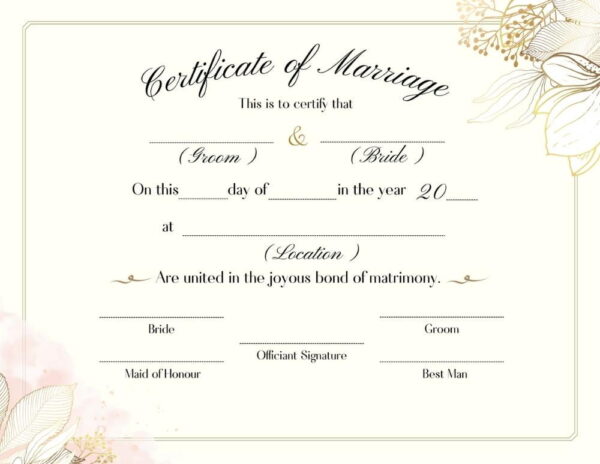 Wedding Ceremony Certificate Template | Happy 1st Anniversary