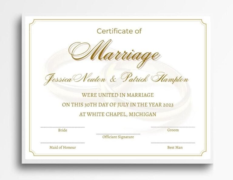 Printable Wedding Certificate