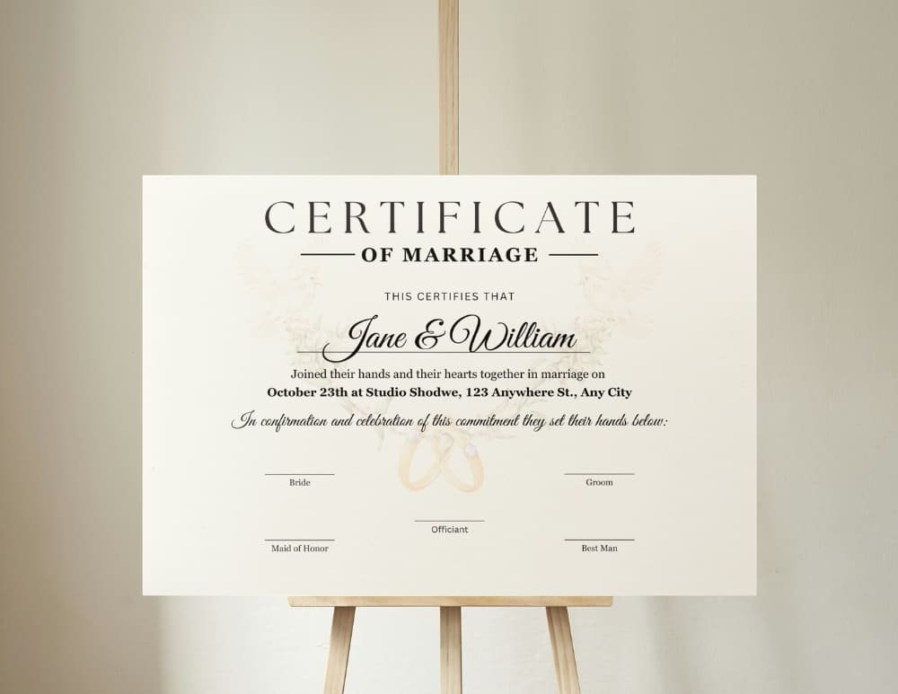 Virtual Marriage Certificate Template Personalized Wedding Decor