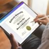 California college diploma template being edited in Canva on an iPad