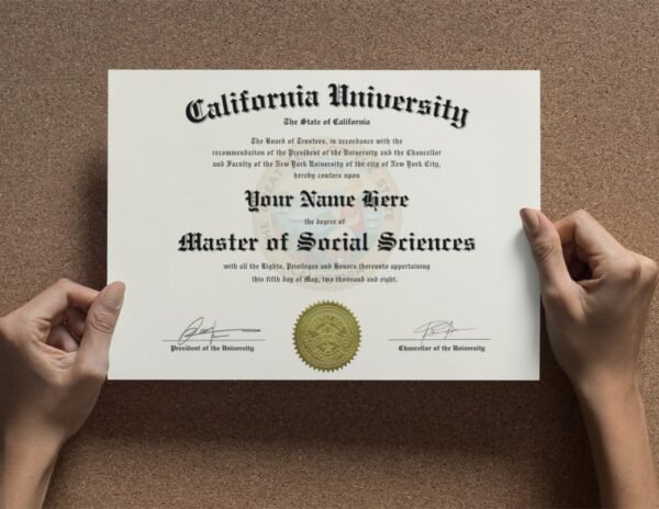 California college diploma template held by a school graduate student