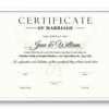 irtual wedding certificate replica of an original marriage certificate displayed in a white frame on a white wall.