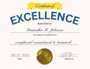 Certificate of Excellence Template