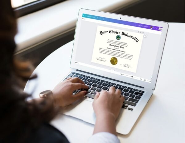 College diploma being edited in Canva on a computer screen