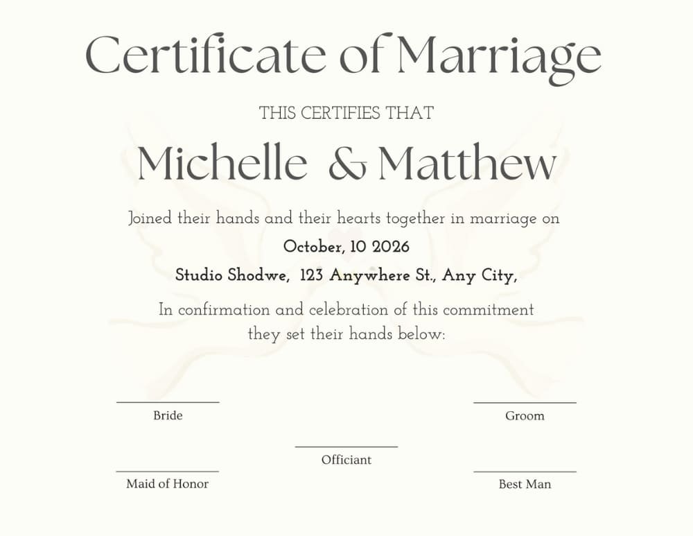 Virtual Marriage Certificate Template Instant Download Available