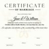 Elegant virtual marriage certificate template with customizable fields for names and wedding details.