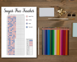 Creative habit tracker showing sugar-free progress with hand-drawn doodles and pastel color coding.