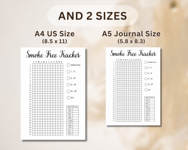 Digital quit smoking tracker with visual progress bar and reminders for staying cigarette-free.