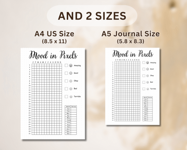 Minimalist Mood in Pixel layout designed for easy mood tracking and mental wellness goals.