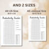 Journaling layout combining productivity tracking, mental health check-ins, and gratitude prompts for holistic wellness.