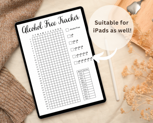 Visual alcohol-free calendar to encourage avoiding alcohol and tracking sober streaks.
