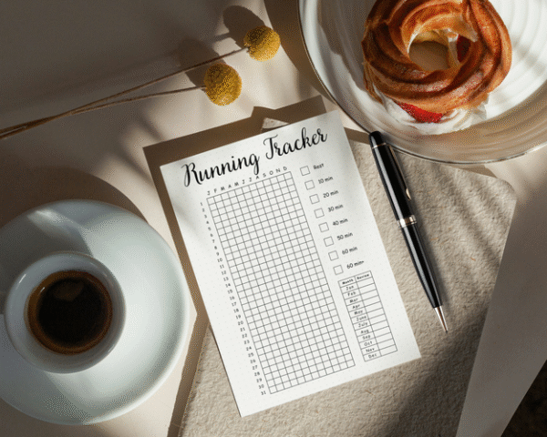 Digital running tracker integrated with daily journaling prompts to enhance motivation and self-awareness."