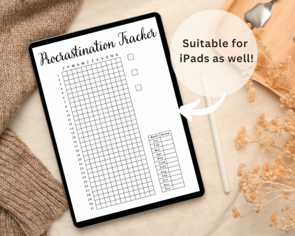 Color-coded habit tracker used in online journaling to reflect on procrastination, rest, and gratitude.
