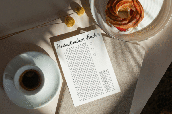 Daily procrastination tracker alongside a gratitude journal and power nap tracker for building productive habits.